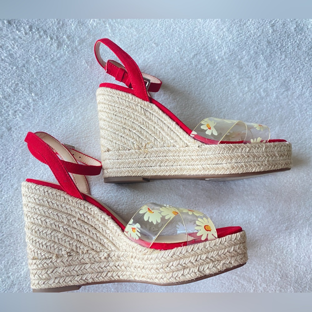 Jessica Simpson Semie Floral Jelly Strap Espadrille Wedge Sandal Womens 7.5 Red - Picture 11 of 13